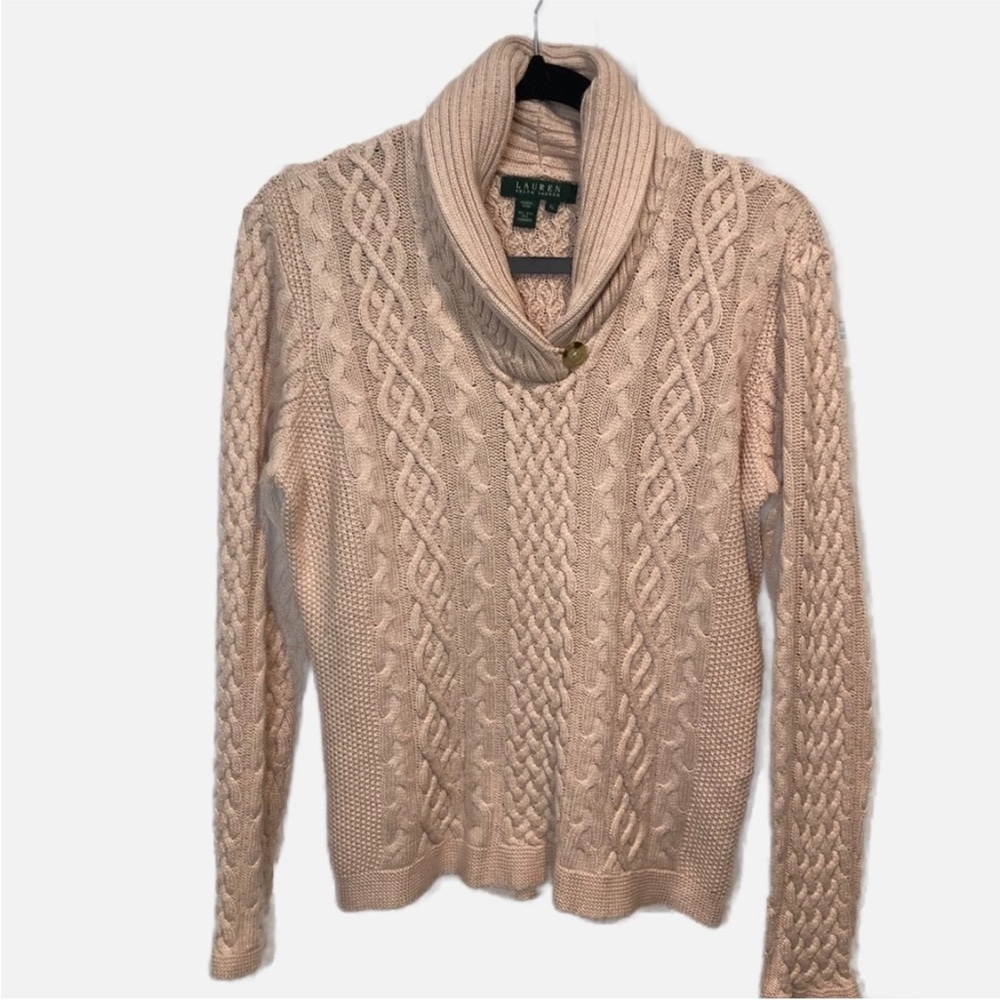 Lauren Ralph 86% Silk 14% Cashmere soft Women’s Cable Knit Sweater Cowl Neck